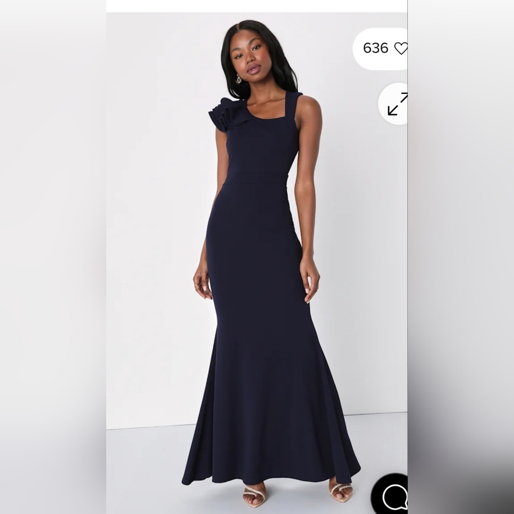 Lucette Navy Blue Sleeveless Ruffled Mermaid Maxi Dress Size Small
